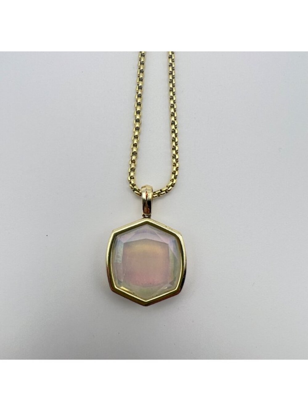 Kendra Scott Gold Iridescent Hexagon Pendant Necklace 28" Adjustable Chain - Picture 13 of 14